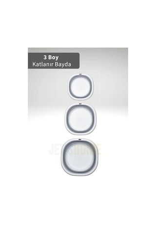Jet's Home 6'lı Banyo Seti Çamaşır Sepeti Katlanır Badya Katlanır Kova Katlanır Maşrapa Bpa Free Beyaz - Gri