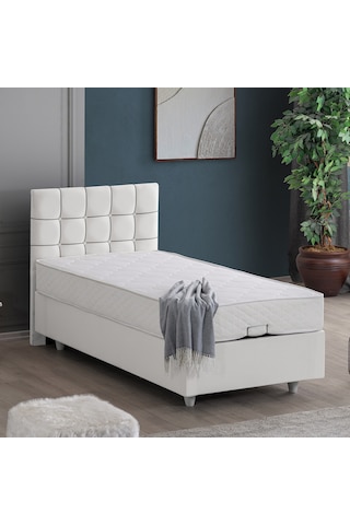 Tavira Tek Kişilik Baza Başlık Letto Yatak Seti - Beyaz 90 x 190