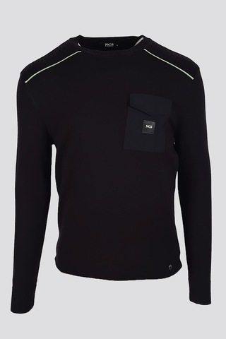 Erkek Triko Bisiklet Yaka Cep Detaylı Siyah 3753 Siyah