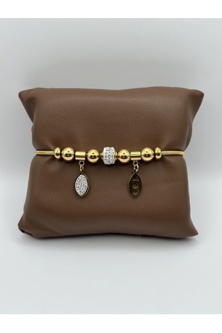 Arnes Jewelry Çelik Zirkon Taşlı Dorikalı Bileklik Ar154nes Gold