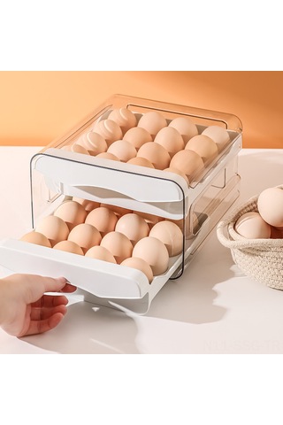 Springsun Çift Katmanlı Şeffaf Yumurta Saklama Kutusu - 32 Gözlü, Dayanıklı Mutfak Organizeri Beyaz