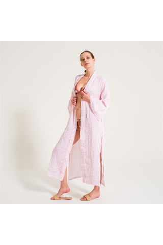Leopar Desen Müslin Kadın Sabahlık-Açık Pembe