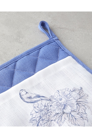 English Home Edenic Polyester 2'li Mutfak Seti 17x30 Cm+20x20 Cm Beyaz - Lacivert Beyaz - Lacivert