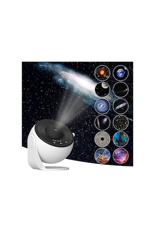 Planetaryum Galaksi Projektörü Gece Lambası - 12 Adet Full Hd Uzay Projeksiyon Diski, Ayarlanabilir Konsantrasyon Uzu