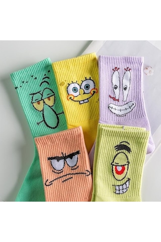 Bgk Unisex Desenli Kolej Çorap 5'li Extra Rahat Çok Renkli