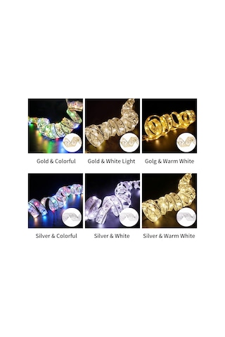 Neevoyu 5m 50 Led Renkli Işıklı Noel Ribbon, Pilli Sürekli Açık, Noel Ağacı Hediyelik Dekorasyon Işığı