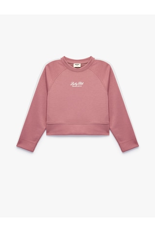 Koton Uzun Kollu Viskon Karışımlı Biyeli Bisiklet Yaka Baskılı Sweatshirt Pembe 7wkg10355ak Gül