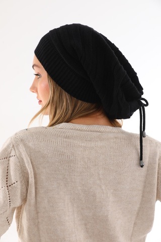 Kadın Ipli Bere Siyah Selanik Örgü Atkı Takım Siyah