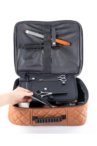 Kuaför Berber Kapitone Deri Malzeme Çantası Taba