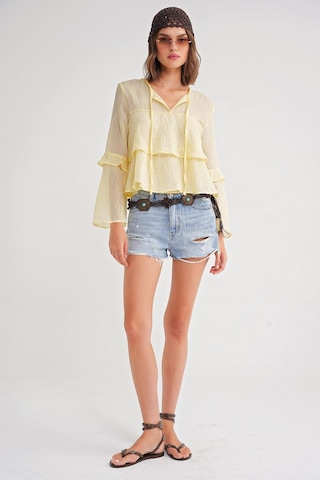 4735 Kadın Uzun Kollu Fırfırlı Bağlamalı Bluz Sarı Sari