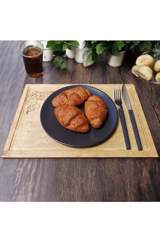 Ahşap Servis Sunum Tepsisi Dekoratif Ekmek Desenli 35x25x0.80