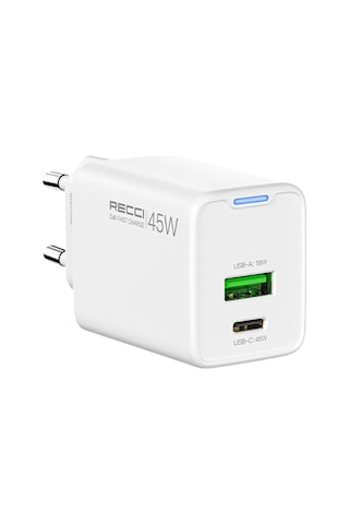 Recci Rc108e Gan Teknolojili Hızlı Şarj Başlığı Type-c To Type-c Pd 45w Kablolu Şarj Seti Beyaz