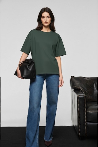 Soft&Basic Kadın %100 Organik Pamuk Oversize Fit Basic Yuvarlak Yaka T-shirt Haki