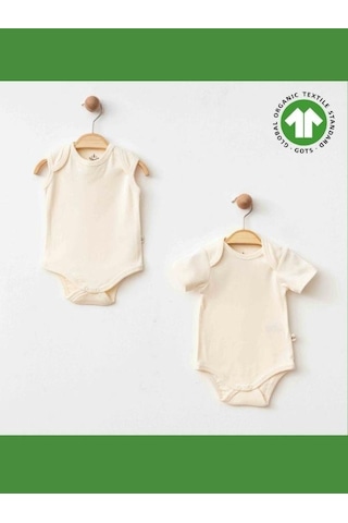 Zekids Bebek Organik Pamuklu Kolsuz Çıtçıtlı İkili Body Set-15901 Krem