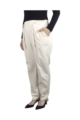 Kadın Beli Lastikli Boru Paça Pantolon Krem