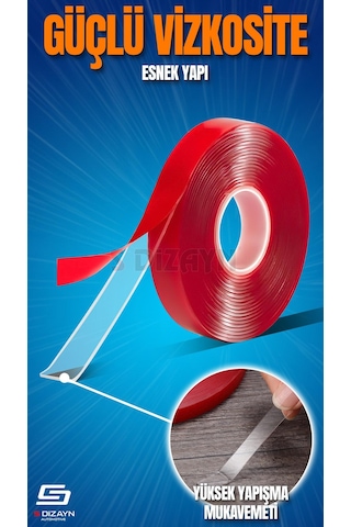 S-dizayn Çift Taraflı Bant 10mm X 5 Metre 5'li Paket Şeffaf Silikon Vhb Bant A+kalite 10 MM x 33 M