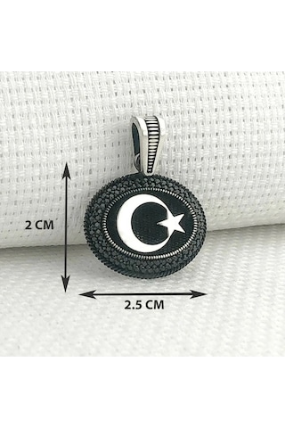 925 Ayar Gümüş Siyah Taşlı Ayyıldız Motifli Kolye Ucu Gümüş