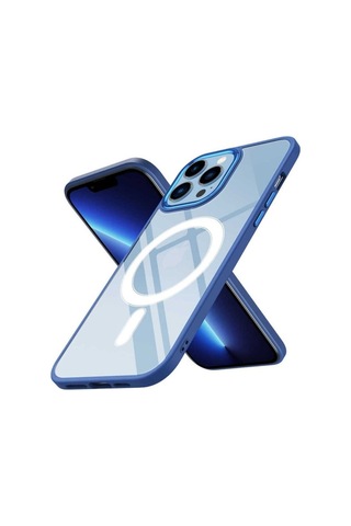 Apple Uyumlu iPhone 12 Pro Kılıf Wireless Şarj Özellikli Zore Krom M-safe Silikon Kapak Lacivert