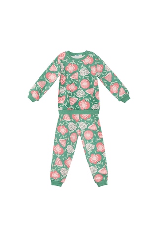 Pembe Çiçekli Kız Bebek Yeşil Eşofman Takım