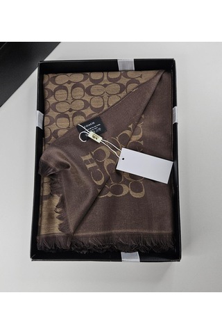 C Desen Yün İpek Şal İnce Kumaş Çift Taraflı Silk Scarfs Kahverengi