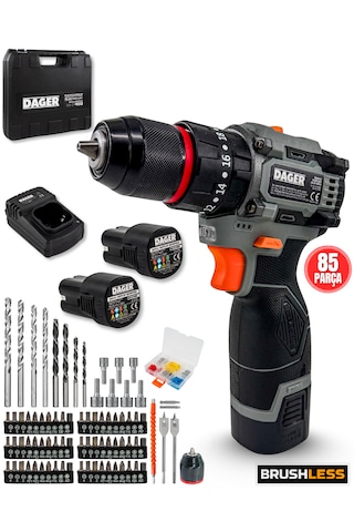 Dager BOLT 16.8V Kömürsüz Darbeli Şarjlı Matkap Vidalama Seti | 60Nm | Çift Akü + 85 Parça Aksesuar + Hızlı Şarj | Gri