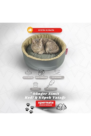 Kedi Ve Köpek Yatağı Küçük Irk Köpek Yuvası Sünger Simit Antrasit Bej, 45 Cm