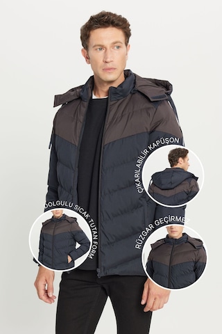 AC&Co / Altınyıldız Classics Erkek Lacı Kahve Standart Fit Normal Kesim Dik Yaka Kapüşonlu Yan Cepli Kaban Lacı Kahve