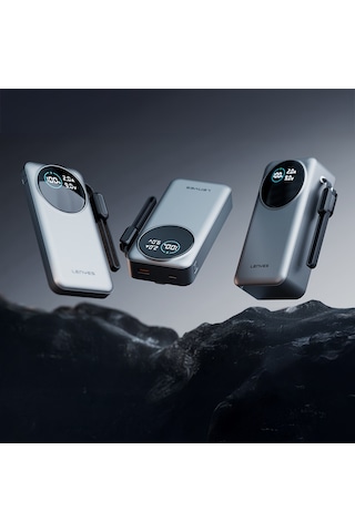Lenyes Px1004d Dijital Led Ekranlı Lightning Kablolu Powerbank 22.5w 10.000mah Gümüş