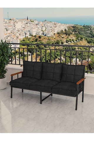 Modern Balkon, Bahçe, Cafe, Metal Koltuk, Kanepe Üçlü - Siyah Siyah