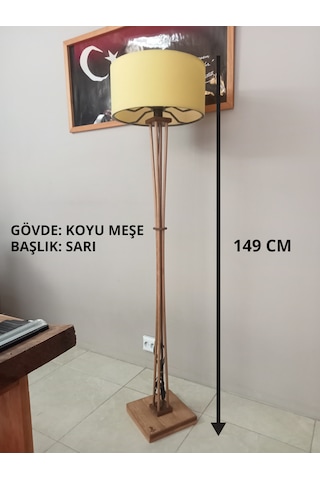 Ahşap Ayaklı Koyu Meşe Sarı Lambader