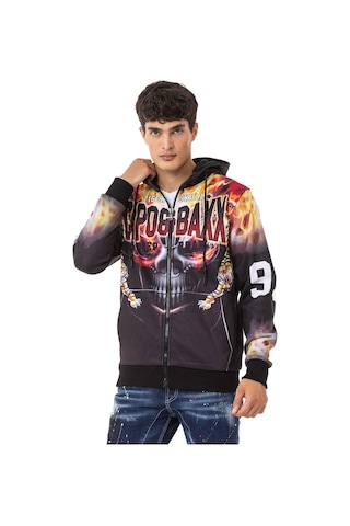 Cipo & Baxx Cl546 Kurukafa Ve Alev Baskılı Erkek Zip Sweatshirt 001