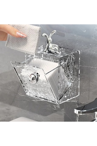 Hangfox Banyo Duvarlı Saklama Kutusu - Toz Koruyucu Kapaklı, 1l Hacimli, Transparan Gümüş + Tavşan Desenli Makyaj Ürünleri Dolabı Diğer
