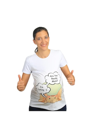 Mummy's Baby Hamile Tişört Are You Ready Beyaz 7716