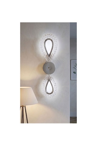 LumiaLighting Damla Model İkili Gümüş 3 Renk Modu Kristal Taşlı Salon Mutfak Yatak Çocuk Odası Aplik