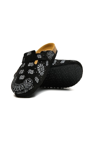 Comfortfusse Folk Capri - Erkek Ortopedik Deri Sabo Terlik Siyah Süet Deri