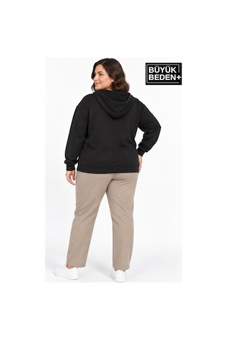 Süperlife Kadın Büyük Beden Fermuarlı Kapüşonlu Cepli Sweatshirt Hırka Rahat Kalıp Spr26bhrk961 Siyah