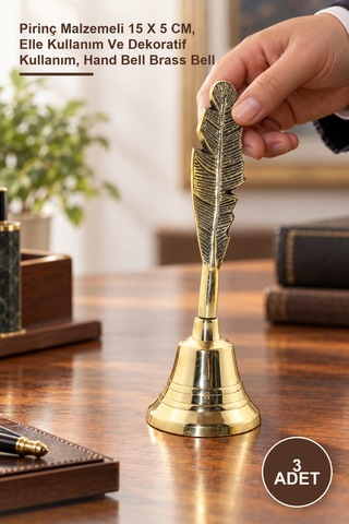3 Adet El Çanı Pirinç Malzemeli 15 X 5 Cm, Elle Kullanım Ve Dekoratif Kullanım, Hand Bell Brass Bell
