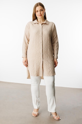 Moda İlgi Kadın Büyük Beden Gofre Kumaş Uzun Tunik 4218 Taş Taş