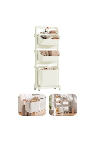 Banyo Mutfak Çocuk Odası Düzenleme Raf Çok Amaçlı Tekerlekli Modüler Organizer Sepet Beyaz