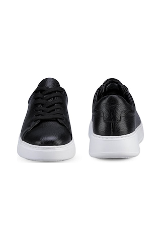 Hatemoğlu Erkek Siyah Deri Esnek Taban Bağcıklı Casual Ayakkabı Sneaker Siyah-beyaz