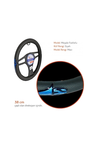 Nyf Direksiyon Kılıfı Fosforlu 38 Cm Siyah Meşale Mavi A-11