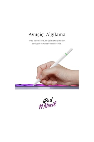 Apple Uyumlu iPad Pencil 11 Nesil 11" 2025 A16 M3 Avuçiçi Red Eğim Özellikli Bluetoothlu Dokunmatik Kalem Beyaz