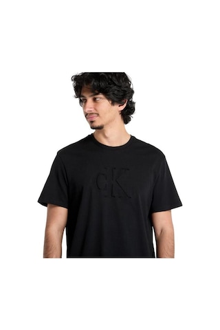 Calvin Klein Erkek Bisiklet Yaka Kısa Kol Slim Fit Ck Yaz Desen Siyah T-shirt Lv04rc824g-ub1-8518 Siyah