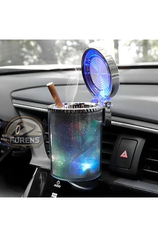 Araç Içi Küllük Led Işıklı 7 Renkli Rgb Lüx Tip Kapaklı Araba Küllüğü