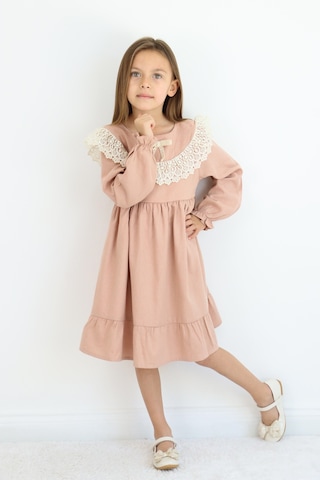 Miababy Fiyonk Detaylı Elbise 1-8 Yaş Kahverengi