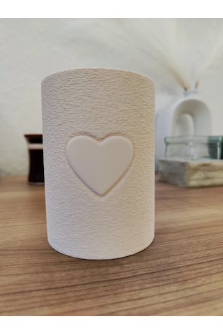 3d Baskı Kalp Motifli Silindir Kalemlik Makyaj Fırçası Organizeri Kabartma Kalpli Masaüstü - Beyaz Çok Renkli