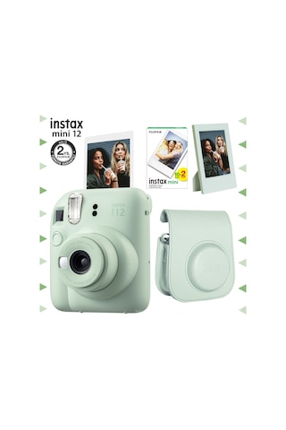 Fujifilm Instax Mini 12 Fotoğraf Makinesi + 20'li Film + Çerçeve + Deri Kılıf Seti Yeşil