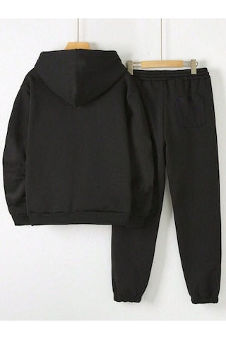 Josette Pens Yazılı Kışlık Alt Üst Takımı Sweatshirt Eşofman Altı - Siyah Baskılı Oversize Kapüşonlu Siyah