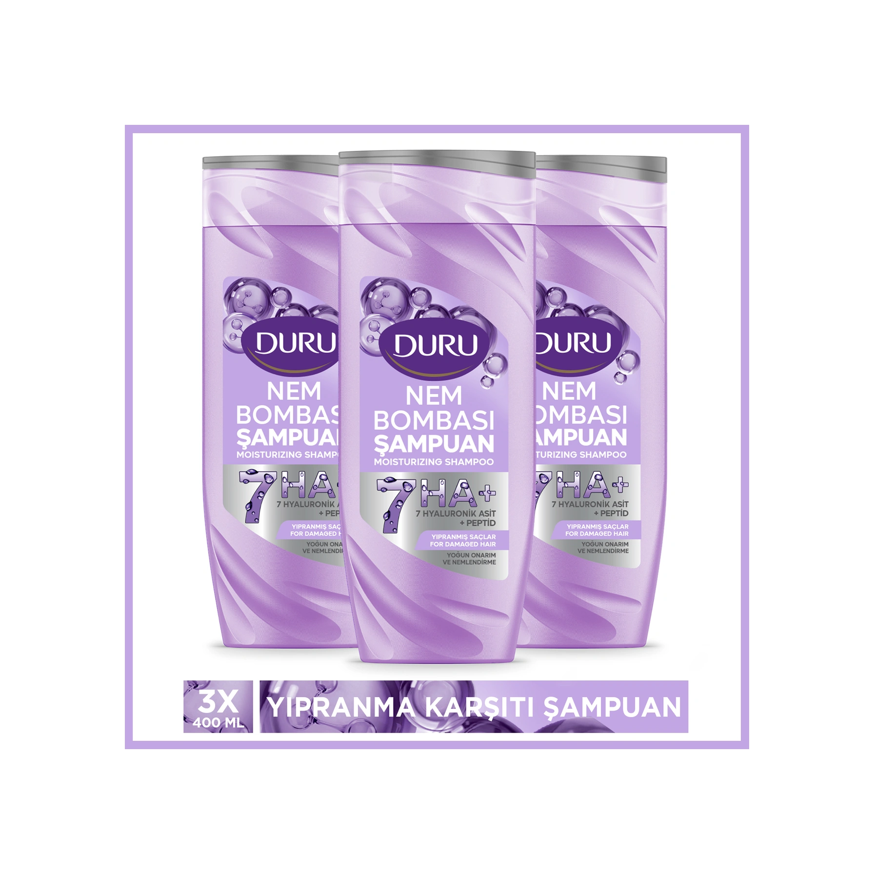 Duru Nem Bombası Yıpranmış Saçlar İçin Yoğun Onarıcı Ve Nemlendirici Şampuan 3x400 Ml Yıpranmış