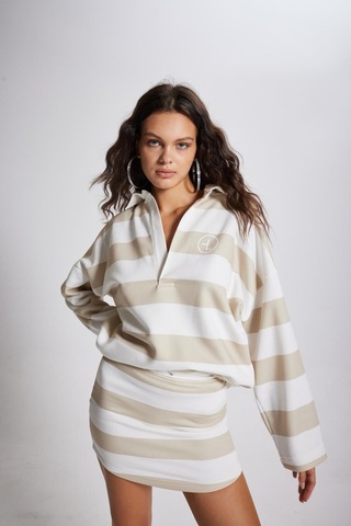 Holly Lolly Şardonlu 3 İplik Kumaş Logolu Fortune Sweatshirt Bej